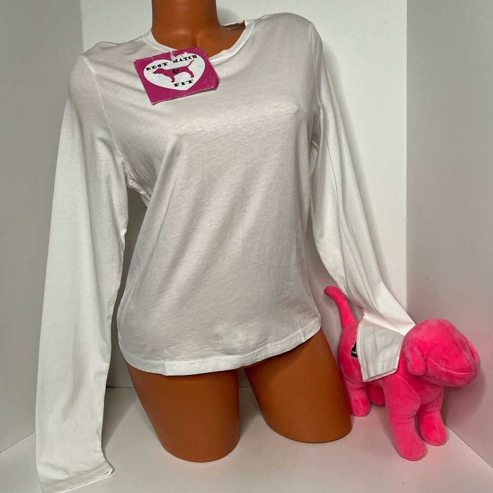 Victoria’s Secret PINK M L XL 100% Cotton Logo Long-sleeve Shirt Crewneck White